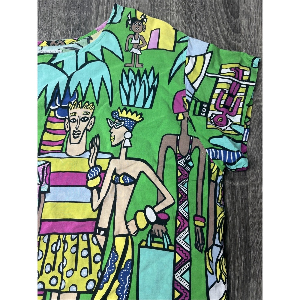 VTG 80's Esprit Resnicoff Art Print Top Women's Small Beach Tropical Shirt Tunic - Picture 5 of 16